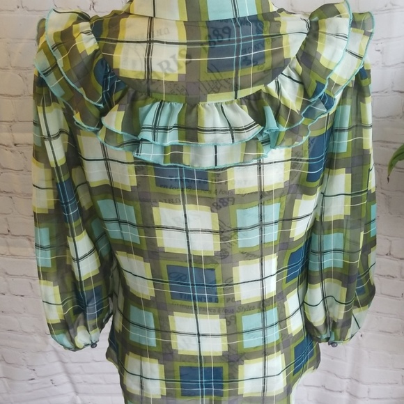 DONATING 2/1 KENSIE 100% SILK PRINT BUTTON BLOUSE. - Picture 4 of 8